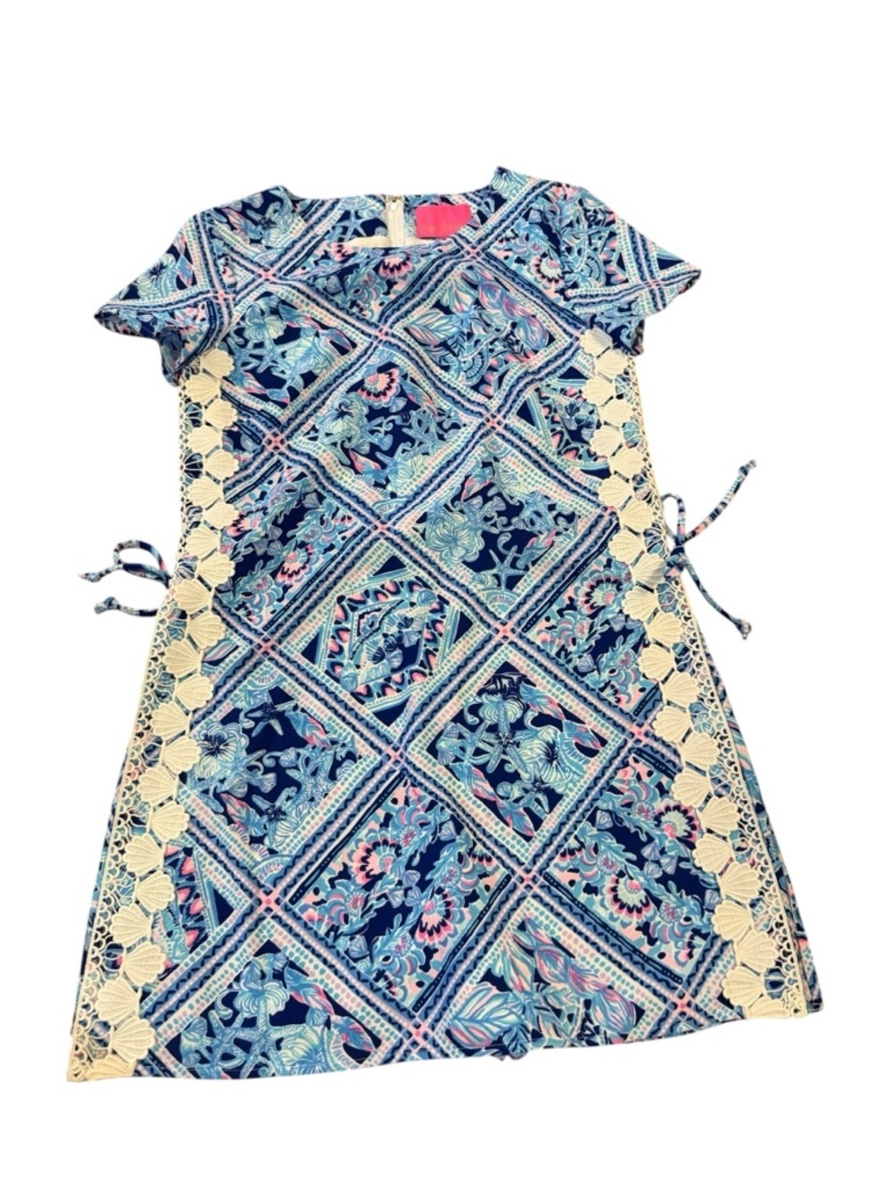 Lilly Pulitzer Navy Floral-Print Casual Dress with Cream Lace Insets